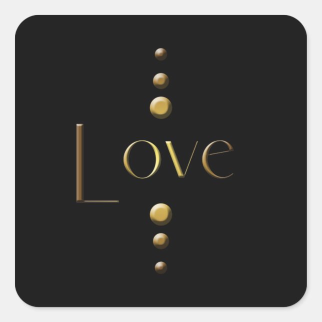 3 Dot Gold Block Liebe und Schwarzer Hintergrund Quadratischer Aufkleber (Vorderseite)