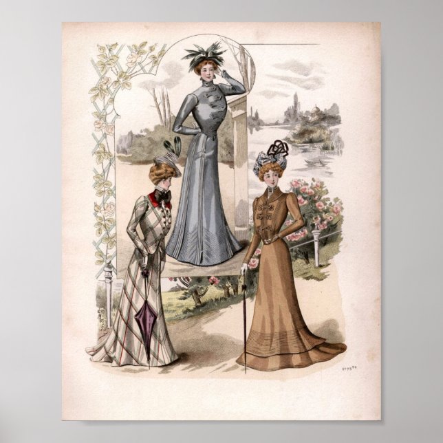 3 Edwardian Ladys in Park Vintage Mode Poster (Vorne)
