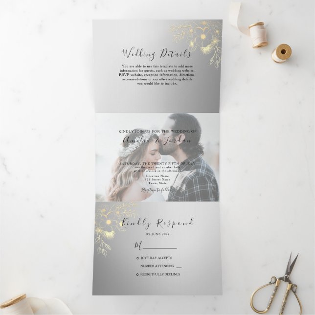 3 en 1 Mariage photo Invitation à trois volets (Intérieur)