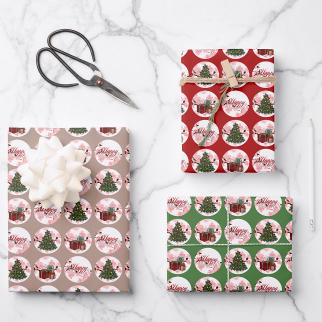 3 Ensembles papier d'enveloppement de Noël (Recto)