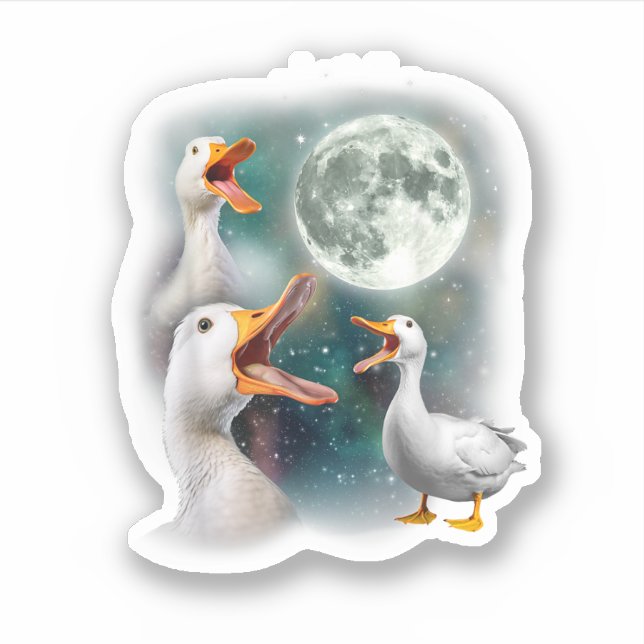 3 Enten Howl at Moon Funny Weiß Pekin Ente Aufkleber (Vorderseite)