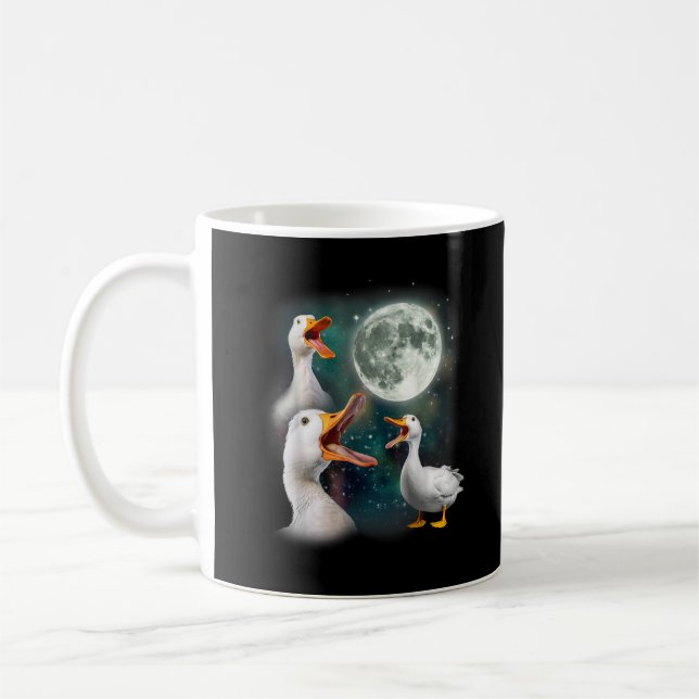 3 Enten Howl at Moon Funny Weiß Pekin Ente Kaffeetasse (Links)