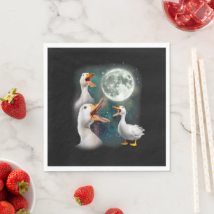 3 Enten Howl at Moon Funny Weiß Pekin Ente Serviette