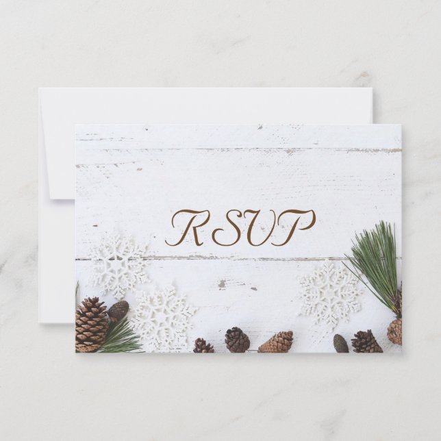 3 Entree Chocole Winter Pinecone und Snowflake UAW RSVP Karte (Vorderseite)