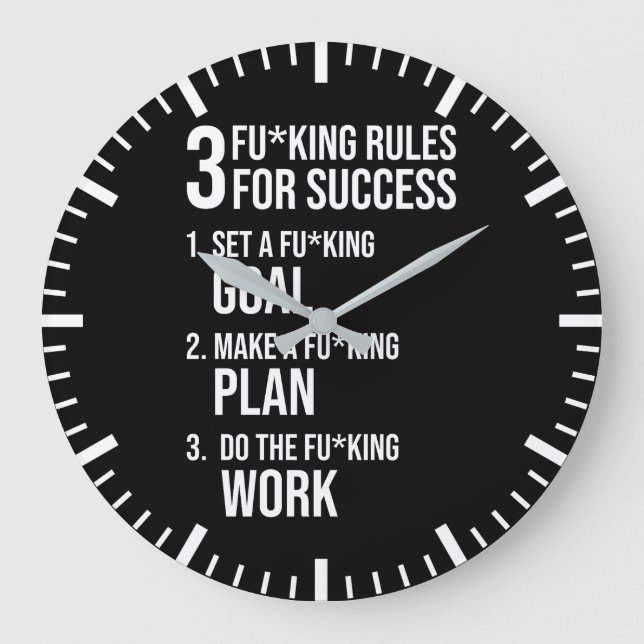 3 Erfolgsregeln - hart Motivierend Große Wanduhr (Vorderseite)