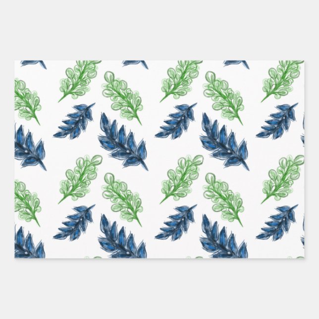 3 Faltblätter, Aquarellbilder Geschenkpapier Set (Vorderseite)