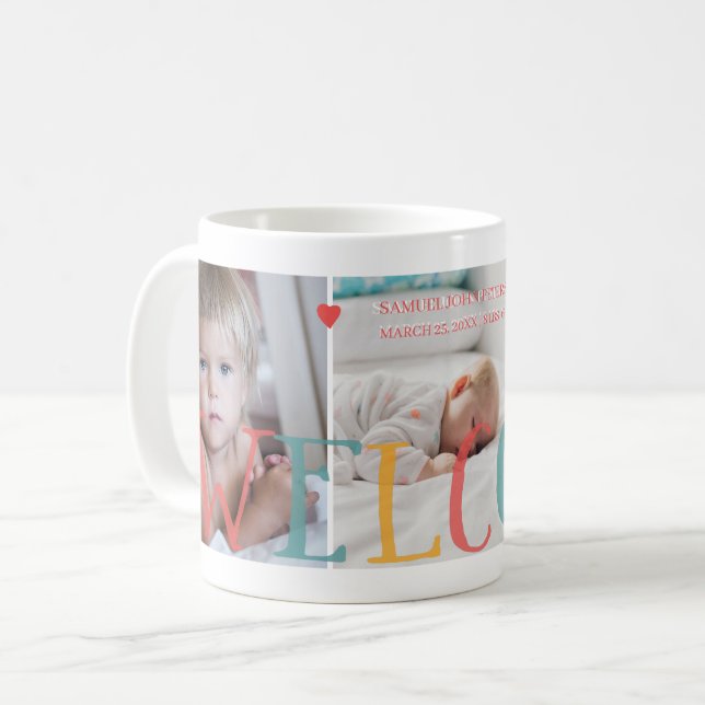 3 Familienkollektion Foto WELCOME Neugeborene Kaffeetasse (Vorderseite Links)