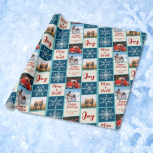3 Family Foto Collage Script Happy Holidays 2025 Geschenkpapier