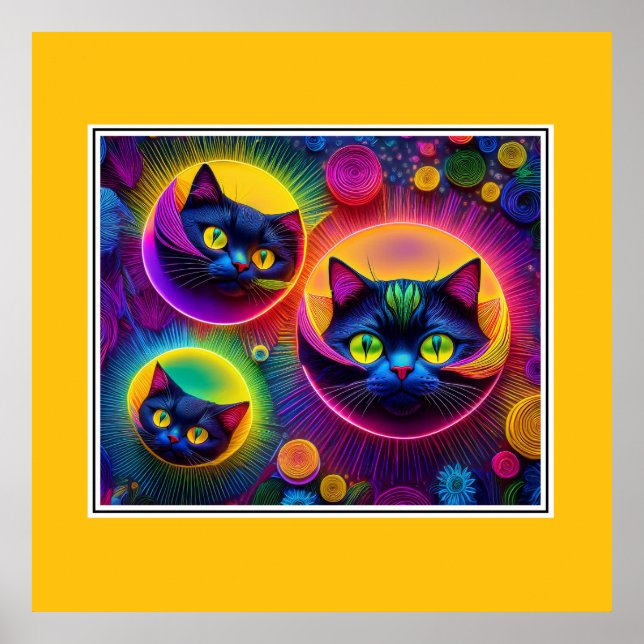 3 Fantasy Cats in Radiergumbbeln Poster (Vorne)