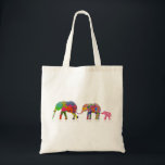 3 Farbenfrohe Elefanten Wandern - Pop Art Tragetasche<br><div class="desc">Ein künstlerischer Pop Kunst von 3 bunten Elefantenfamilien zusammen mit Schwänzen. Sehr lebendig und optimistisch - Leben in voller Farbe! Für Elefanten/Pop-Kunstfans,  die das Leben Liebe haben:)</div>