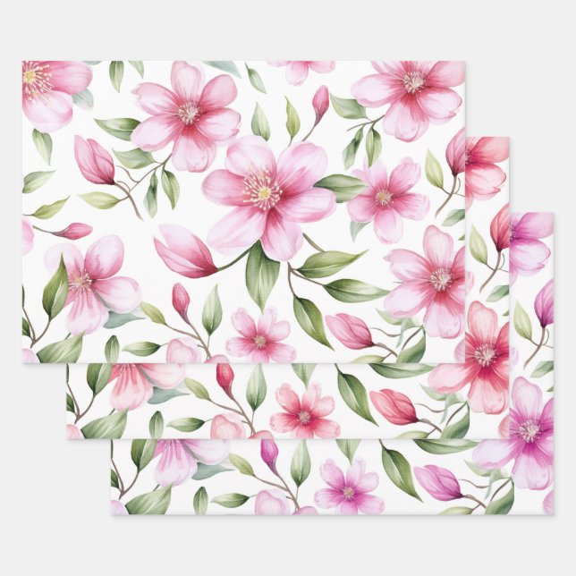 3 Farbtöne des Blumenmusters Geschenkpapier Set (Set)
