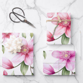 3 Farbtöne des Blumenmusters Geschenkpapier Set