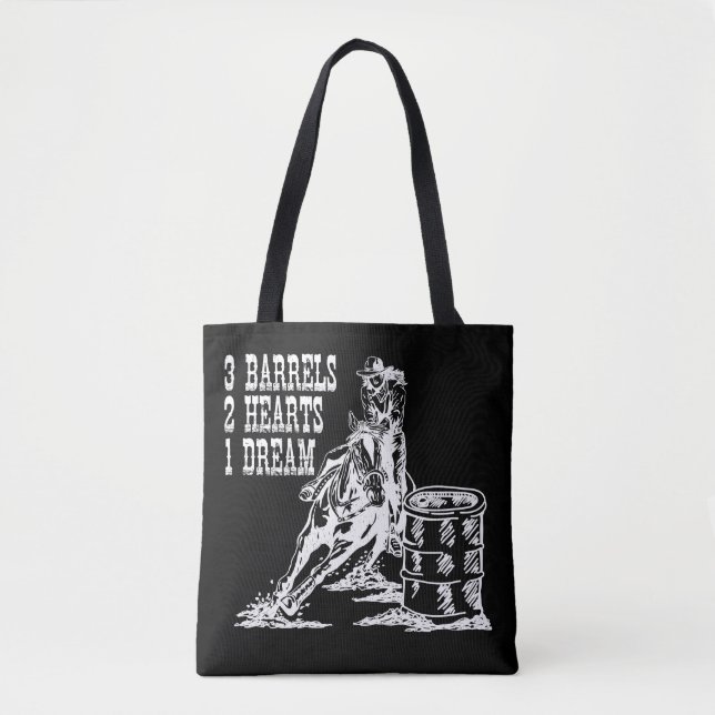 3 Fässer 2 Herzen 1 Traum Barrel Racing Tasche (Vorderseite)