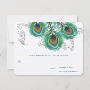 3 Feathers Peacock Birds Dark Wedding Response RSVP Karte