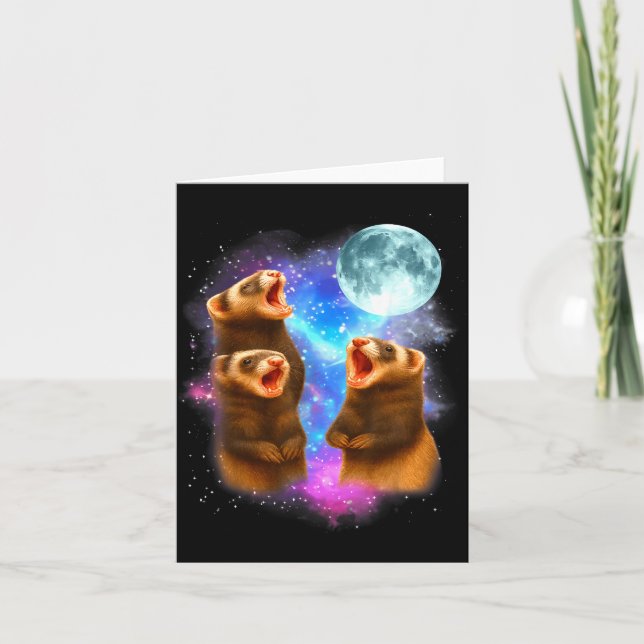 3 Ferret Moon Howling Ferrets Funny For Men, Women Karte (Vorderseite)