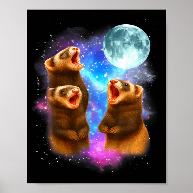 3 Ferret Moon Howling Ferrets Funny For Men, Women Poster (Vorne)