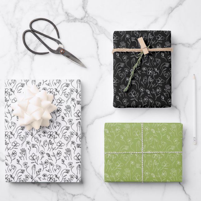 3 feuilles ASL Flowers - blanc, dos et vert (Recto)