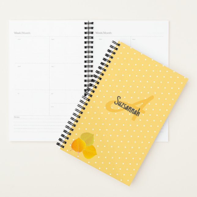3 Feuilles d'Aspens Jaunes sur Motif de points Pol (Devant avec enveloppe)