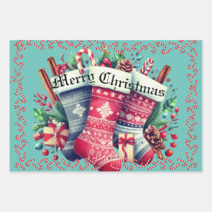 3 feuilles de papier cadeau de Noël thèmes différe