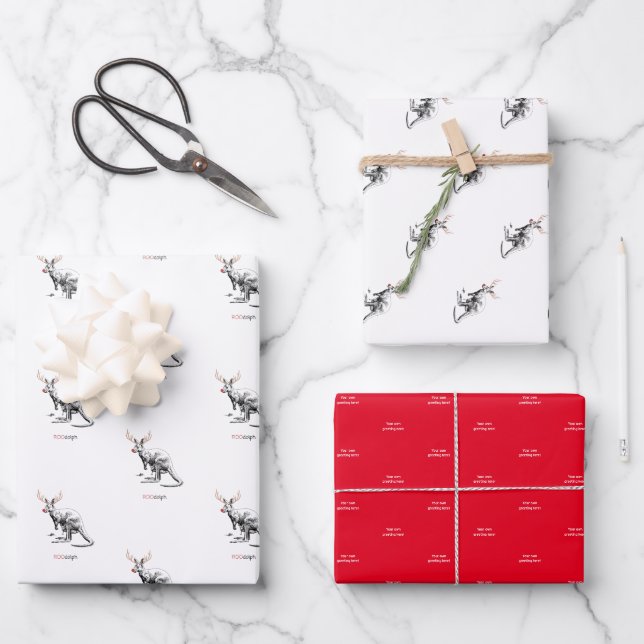 3 feuilles Drôle Aussie Rudolf Xmas emballage (Recto)