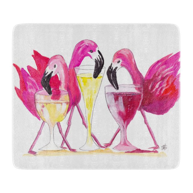 3 Flamingos Glasschneidplatte Schneidebrett (Vorderseite)