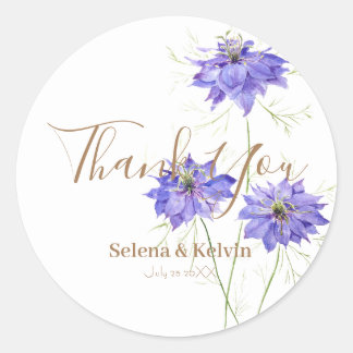 3 fleurs de nigella violet bleu rond autocollant