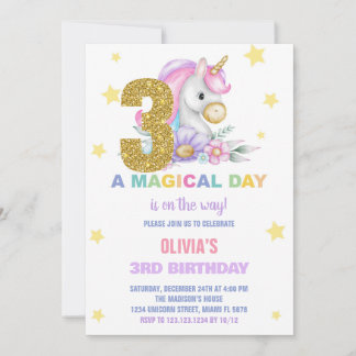 3. Floral Unicorn Geburtstag Einladungen