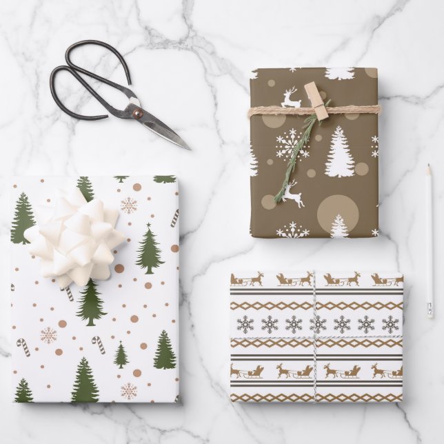 3 Folien zu Weihnachts-Themenabbildungen Geschenkpapier Set (Vorderseite)