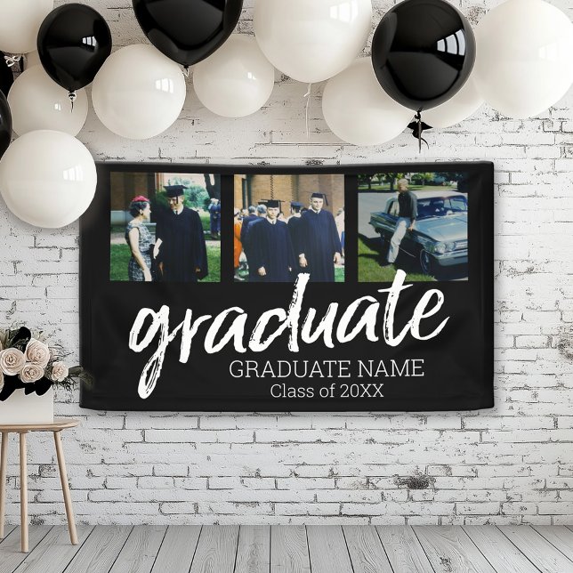 3 Foto Abschluss - Modernes Graduiertenschreiben S Banner (Custom Graduation Banner for a Grad Party or Open House)