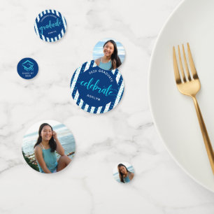 3 Foto Abschluss Türkis Glitzer Script Navy Konfetti