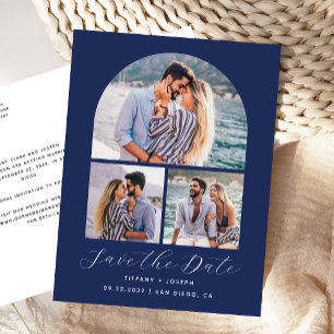 3 Foto Arch Navy Blue Save the Date Postkarte