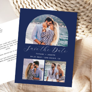 3 Foto Arch Navy Blue Save the Date Postkarte