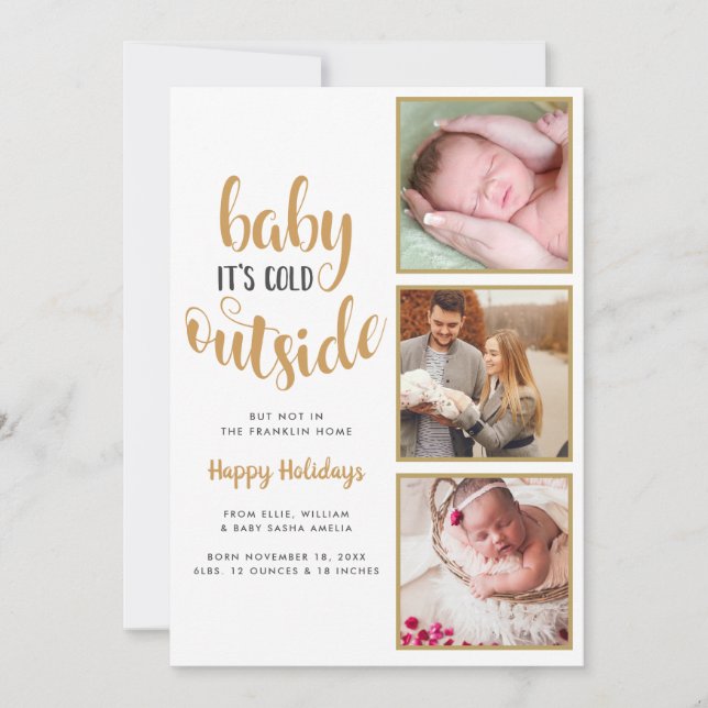 3 Foto Baby seine kalte Außengeburt Ankündigung (Vorderseite)