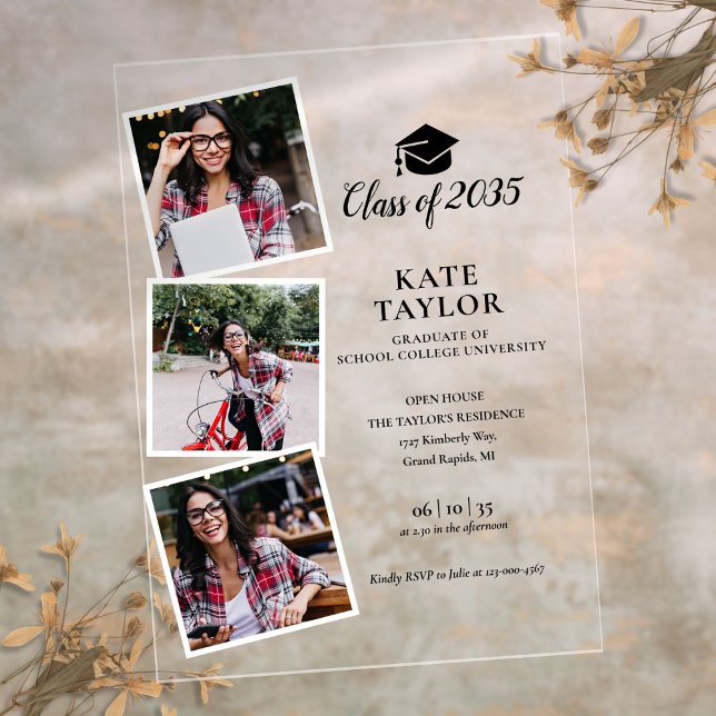 3 Foto Black and Gold Graduation Party Einladung (3 Photo Black And Gold Graduation Party Invitation)