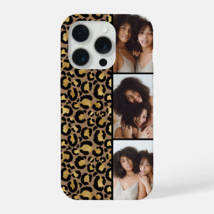 3 Foto Braun und Gold Leopardendruck iPhone 15 Pro Hülle