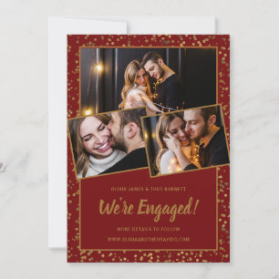 3 Foto Burgundy Gold Verlobung Ankündigung