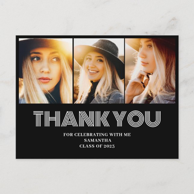 3 Foto Collage Abschluss Vielen Dank Postkarte (Vorderseite)