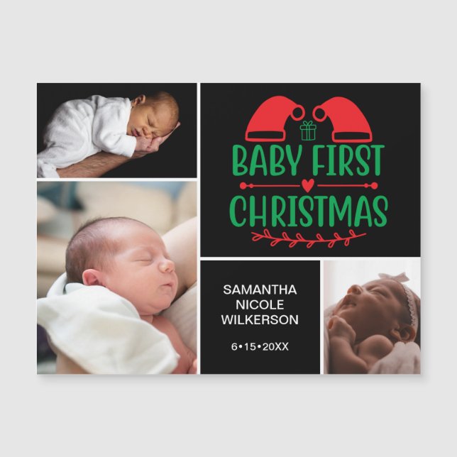 3 Foto Collage Baby's 1. Weihnachtskarte Magnetic  Magnetkarte (Vorderseite)