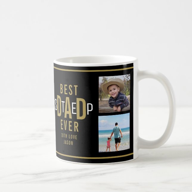 3 Foto Collage Best Step Vater je Schwarz und Gold Kaffeetasse (Rechts)