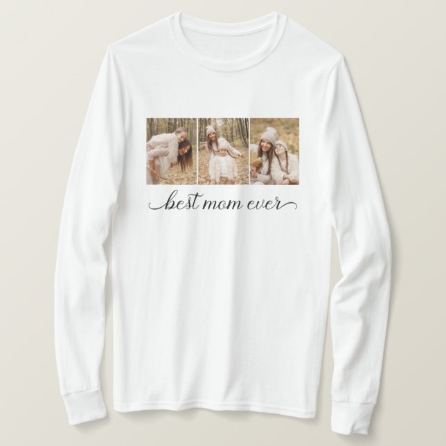 3 Foto Collage Beste Mama je Frauenlangen T-Shirt (Design vorne)
