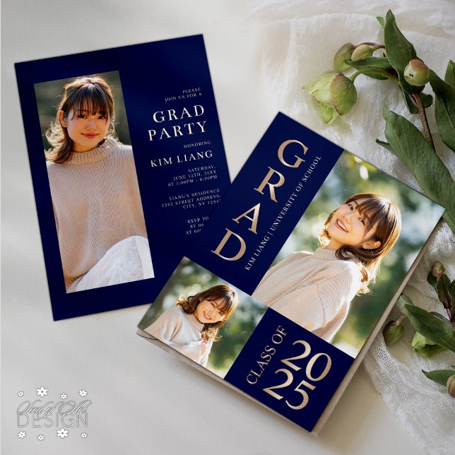 3 Foto Collage Blue & Beige Graduierungsparty Einladung (Von Creator hochgeladen)