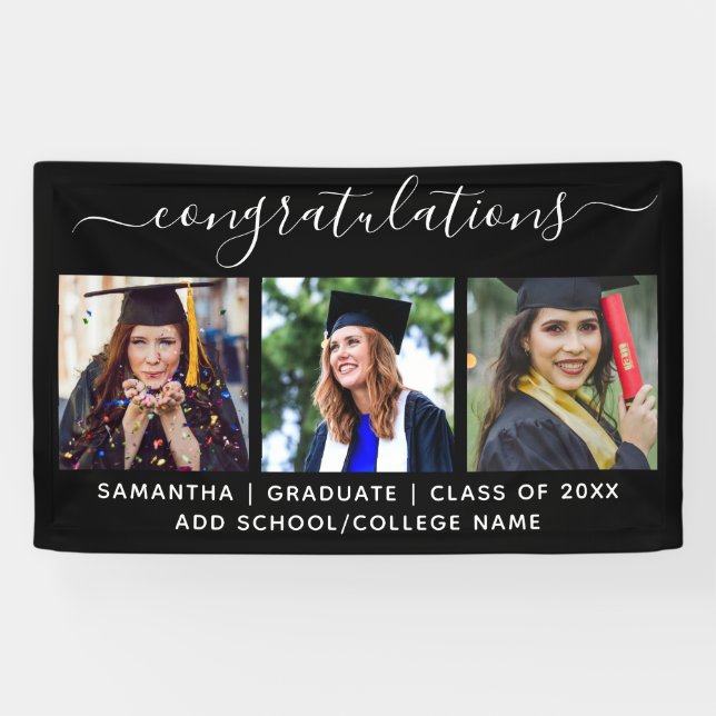 3 Foto Collage Class of 2022 Grad Glückwunsch Banner (Horizontal)