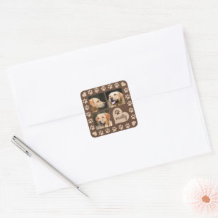 3 Foto Collage Dose Name Braun Herz Quadratischer Aufkleber