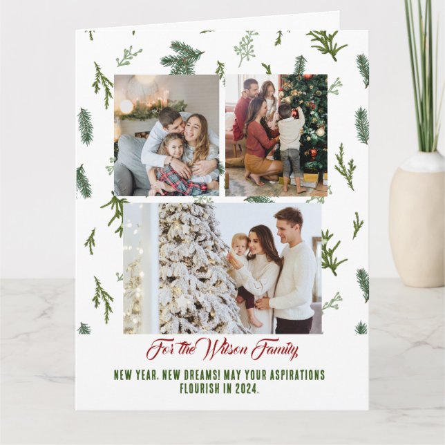 3 Foto Collage Frohe Weihnachten Grünen Weihnachts Karte (Vorderseite)