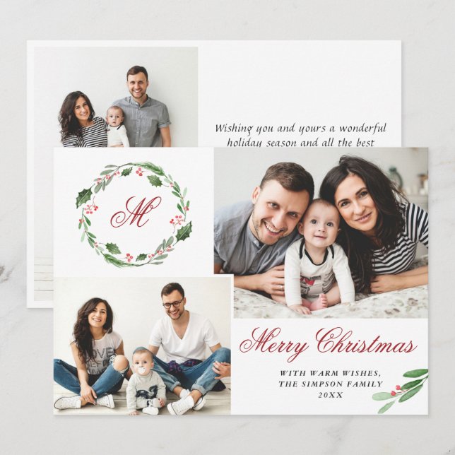 3 FOTO Collage Frohe Weihnachtsgrüße Feiertagskarte (Vorne/Hinten)