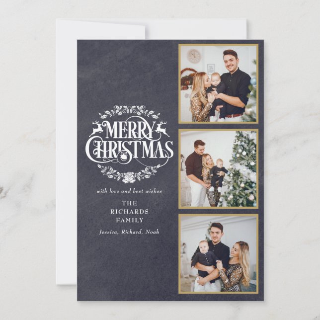 3 Foto Collage Frohe Weihnachtskhalkboard Feiertagskarte (Vorderseite)