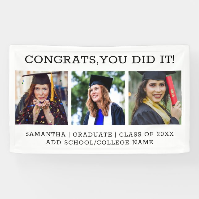 3 Foto Collage Glückwunsch Graduate Abschluss Banner (Horizontal)