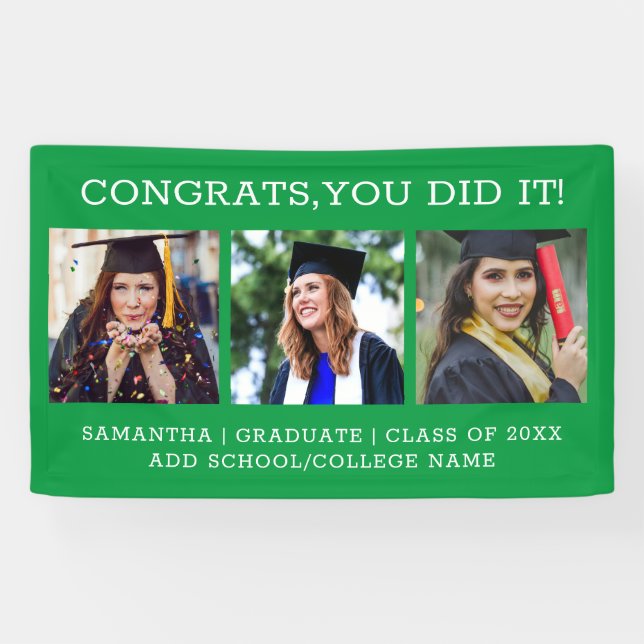 3 Foto Collage Glückwunsch Graduate Abschluss Gree Banner (Horizontal)