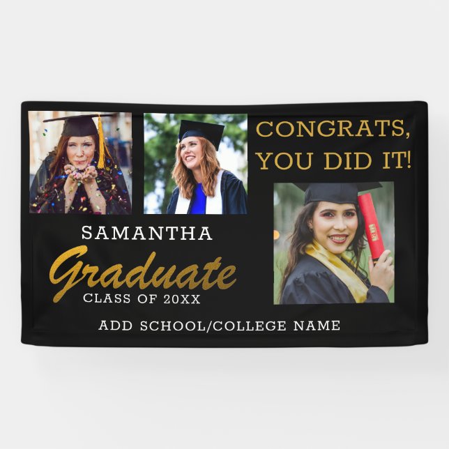 3 Foto Collage Glückwunschs Graduate 2022 Black Go Banner (Horizontal)