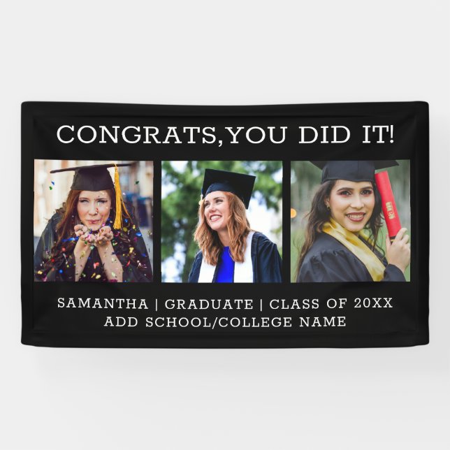 3 Foto Collage Glückwunschs Graduate 2023 Abschlus Banner (Horizontal)